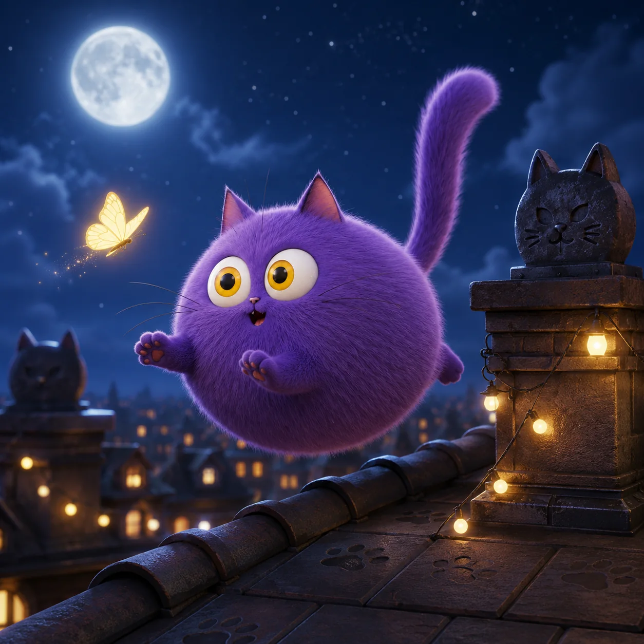Purple Cate on rooftop